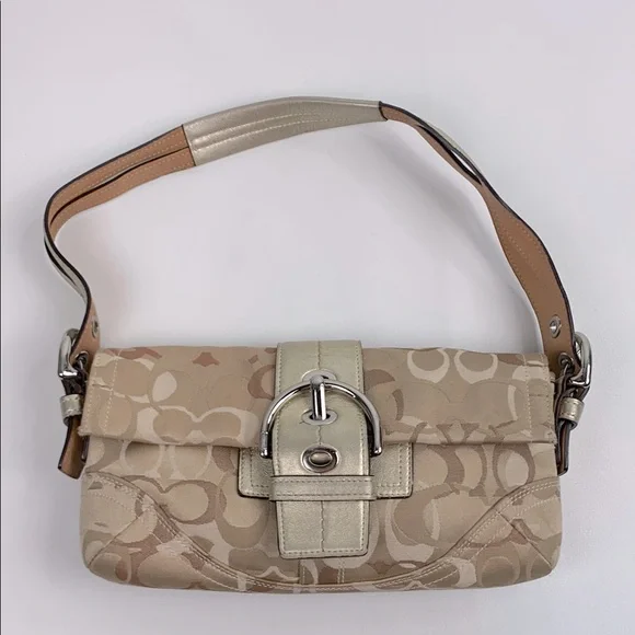 Coach | Bags | Vintage Coach Signature C Tan Silver Small  Coach Tan Shoulder Bag with Silver Accents main image 0